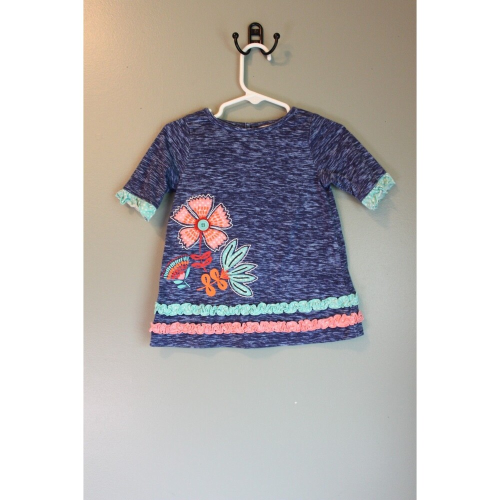 Nursery Rhyme Baby Girls Dress Floral Blue Half-sleeve Size 12M